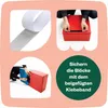 A collage of four images showing how to use Velcro tape to secure foam blocks. Podgląd zdjęcia produktu