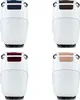 Four identical white massage chairs with different colored accents on top, arranged in a 2x2 grid. Produktbild-Vorschau