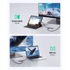 Two split images showing a USB-C hub connecting to a tablet and a laptop in different display modes. Produktbild-Vorschau