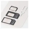 A set of SIM card adapters and a SIM ejector tool on a light-colored surface. Podgląd zdjęcia produktu