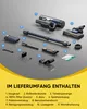 A collection of vacuum cleaner parts and accessories laid out with numbered labels, along with a list of included items in German. Produktbild-Vorschau