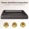 A dog bed with marketing text and quality seals. Produktbild-Vorschau