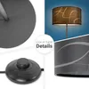 A collage of images showing details of a floor lamp, including its base, switch, and lampshade. Produktbild-Vorschau