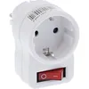 A white electrical adapter with a red switch. Produktbild-Vorschau