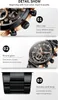 A multi-panel image showcasing the features of a watch. Produktbild-Vorschau