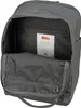 The inside of a gray backpack is shown, with a label attached to the interior. Produktbild-Vorschau