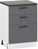 A three-drawer kitchen cabinet base unit with a speckled countertop, shown against a white background. Voir les images du produit