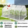 A split image showing a greenhouse in summer and winter conditions, with text and icons highlighting its features. Voir les images du produit