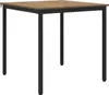 A square table with a wooden top and black metal legs, isolated on a white background. Produktbild-Vorschau