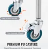 Close-up of a caster wheel with text overlays highlighting features. Podgląd zdjęcia produktu