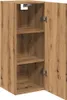 A tall, narrow wooden cabinet with its door open, revealing three shelves. Produktbild-Vorschau