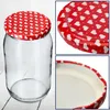 A collage of images showing a glass jar with a red lid decorated with white hearts, and close-ups of the lid. Podgląd zdjęcia produktu