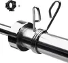 A close-up shot of a barbell with a spring collar attached. Podgląd zdjęcia produktu