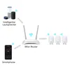 Diagram showing a smart home setup with a router, smart speakers, a smartphone, and radiator thermostats. Podgląd zdjęcia produktu