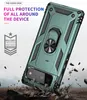A green phone case with a ring holder is shown in a dynamic pose, appearing to be dropped onto a rocky surface, with debris flying. Produktbild-Vorschau