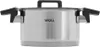 A studio shot of a stainless steel pot with a lid and black handles. Produktbild-Vorschau