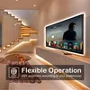 A modern living room with a TV and a staircase, both illuminated by LED strip lights. Produktbild-Vorschau