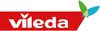 The Vileda logo is displayed prominently on a red background, with abstract green and blue shapes resembling leaves or wings to the right. Produktbild-Vorschau