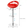 A red bar stool with dimensions indicated by measurement lines and text. Produktbild-Vorschau