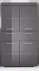 A front view of a tall, narrow gray cabinet with multiple doors and drawers. Produktbild-Vorschau