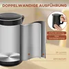 A close-up diagram of a double-walled kettle, illustrating its construction and features, with a smaller inset image of a hand holding a kettle. Voir les images du produit