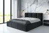 A modern bedroom with a large bed, marble wall, and large windows. Produktbild-Vorschau