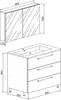 A technical drawing of a bathroom vanity set with a sink and a mirrored cabinet. Produktbild-Vorschau