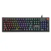 A black gaming keyboard with RGB backlighting is shown from a top-down perspective against a white background. Produktbild-Vorschau