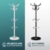 A split image showing two coat racks, one white and one black, against different colored backgrounds. Text overlays highlight product features. Anteprima dell’immagine prodotto