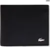 A black leather wallet with a silver Lacoste logo. Produktbild-Vorschau