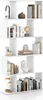 A white, multi-level bookshelf filled with books and decorative items, presented against a white background. Anteprima dell’immagine prodotto