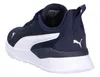 A rear view of a navy blue Puma training shoe with a white Puma logo on the side and a white sole. Produktbild-Vorschau