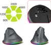 A collage of images showing a vertical wireless mouse, a diagram of DPI settings, and a close-up of the mouse's underside. Produktbild-Vorschau