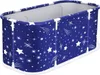 A blue foldable bathtub with a white star pattern and a white frame, isolated on a white background. Produktbild-Vorschau