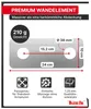 A diagram showing the dimensions and features of a stainless steel wall plate for a faucet. Produktbild-Vorschau