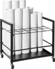 A black metal rolling cart holding many white paper rolls. Anteprima dell’immagine prodotto