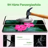 A hammer is shown striking a smartphone screen protector, demonstrating its durability. The image also includes smaller inset images of the product and shattered glass. Produktbild-Vorschau