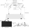A foldable manicure table with a built-in dust collector and lamp, shown in an open state, with a black carrying bag and a folded table in the lower part of the image. Voir les images du produit