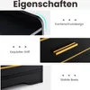 Collage of close-up images highlighting features of a black nightstand with gold accents. Náhled obrázku produktu