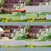 Collage of four images showing steps for installing a garden border. Produktbild-Vorschau