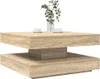 A square coffee table with a two-tiered design, made of wood-look material, with two white cups and saucers and a vase with greenery on top. Náhľad obrázku produktu