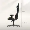 Side view of a gaming chair with dimensions indicated by text overlays. Náhľad obrázku produktu