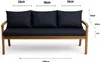 A three-seater sofa with dark blue cushions on a white background, with dimensions indicated by text and lines. Anteprima dell’immagine prodotto