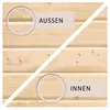 A close-up view of wooden planks, divided diagonally, with labels indicating 'AUSSEN' (outside) and 'INNEN' (inside). Produktbild-Vorschau