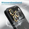 Close-up of a smartphone camera lens protector with water splashing around it. Produktbild-Vorschau