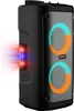 A black trolley speaker with illuminated rings on the speaker grills and colored lights on the side. Voir les images du produit