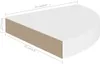 A single white corner shelf with dimensions indicated by text overlays. Náhľad obrázku produktu
