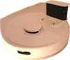 A white robot vacuum cleaner with a charging dock is shown from a top-down perspective. Voir les images du produit