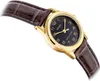A close-up, angled view of a gold-toned Casio watch with a black face and a brown leather strap, set against a white background. Produktbild-Vorschau