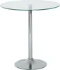 A round glass-top table with a silver metal base on a white background. Produktbild-Vorschau